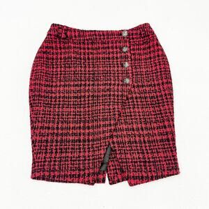Supertrash Houndstooth Wool Blend Assymetric Split Hem Skirt Red Size S